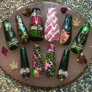 Handmade Hard Gel XL Coffin Press On Nails